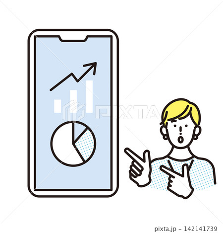 シンプル イラスト スマートフォンで資産運用や投資実績を確認するビジネスパーソン ベクターイラスト シンプル イラスト スマートフォンで資産運用や投資実績を確認するビジネスパーソン ベクターイラスト 142141739