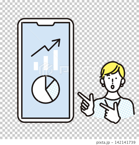 シンプル イラスト スマートフォンで資産運用や投資実績を確認するビジネスパーソン ベクターイラスト シンプル イラスト スマートフォンで資産運用や投資実績を確認するビジネスパーソン ベクターイラスト 142141739