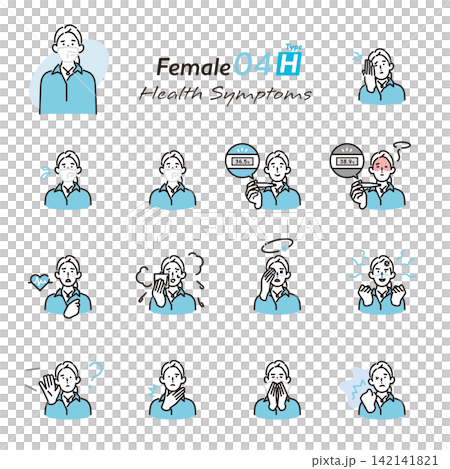 Simple illustrations: A set of vector illustrations depicting various health problems and symptoms in business people. Simple illustrations: A set of vector illustrations depicting various health problems and symptoms in business people. 142141821