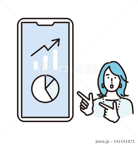 シンプル　イラスト　スマートフォンで資産運用や投資実績を確認するビジネスパーソン ベクターイラスト 142141873