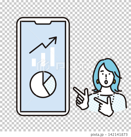 シンプル　イラスト　スマートフォンで資産運用や投資実績を確認するビジネスパーソン ベクターイラスト 142141873
