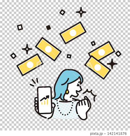 簡圖：一位商人因智慧型手機資產管理帶來的利潤成長而感到高興（向量圖） 142141876