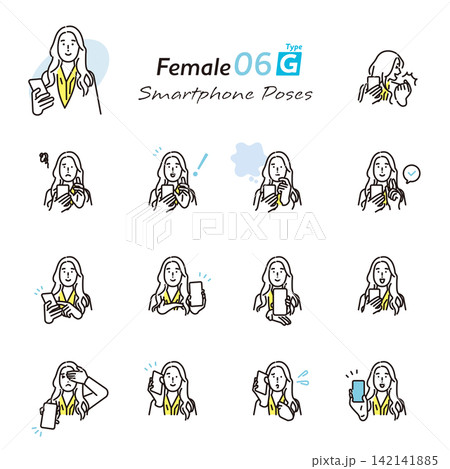 シンプル イラスト スマホを使うビジネスパーソンの表情とポーズセット ベクターイラスト シンプル イラスト スマホを使うビジネスパーソンの表情とポーズセット ベクターイラスト 142141885
