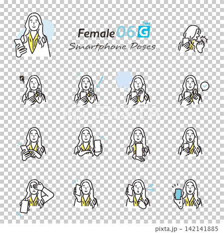 シンプル イラスト スマホを使うビジネスパーソンの表情とポーズセット ベクターイラスト シンプル イラスト スマホを使うビジネスパーソンの表情とポーズセット ベクターイラスト 142141885