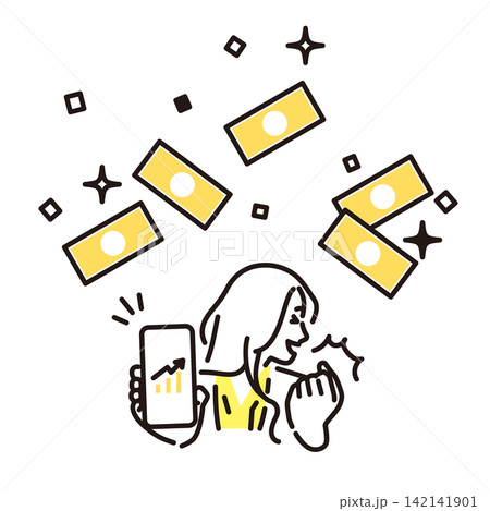 シンプル イラスト スマホの資産運用で利益が増えて喜ぶビジネスパーソン ベクターイラスト シンプル イラスト スマホの資産運用で利益が増えて喜ぶビジネスパーソン ベクターイラスト 142141901
