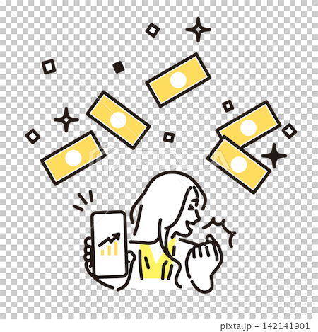 シンプル イラスト スマホの資産運用で利益が増えて喜ぶビジネスパーソン ベクターイラスト シンプル イラスト スマホの資産運用で利益が増えて喜ぶビジネスパーソン ベクターイラスト 142141901