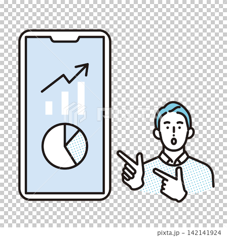 シンプル　イラスト　スマートフォンで資産運用や投資実績を確認するビジネスパーソン ベクターイラスト 142141924