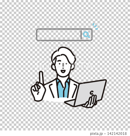 Simple illustration: A business person using a computer to search the internet (vector illustration) Simple illustration: A business person using a computer to search the internet (vector illustration) 142142018