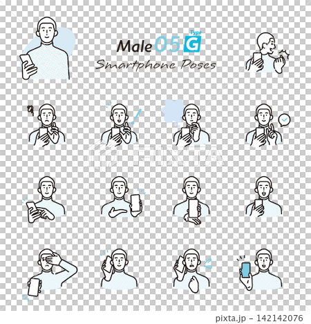 シンプル イラスト スマホを使うビジネスパーソンの表情とポーズセット ベクターイラスト シンプル イラスト スマホを使うビジネスパーソンの表情とポーズセット ベクターイラスト 142142076