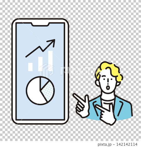シンプル イラスト スマートフォンで資産運用や投資実績を確認するビジネスパーソン ベクターイラスト シンプル イラスト スマートフォンで資産運用や投資実績を確認するビジネスパーソン ベクターイラスト 142142114