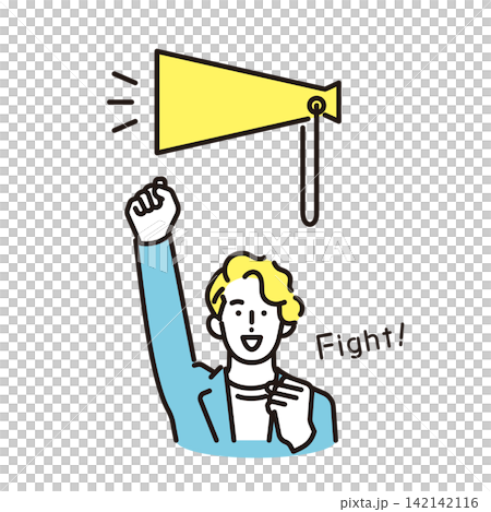 Simple illustration: A business person cheering and sending encouragement with a megaphone (vector illustration) Simple illustration: A business person cheering and sending encouragement with a megaphone (vector illustration) 142142116