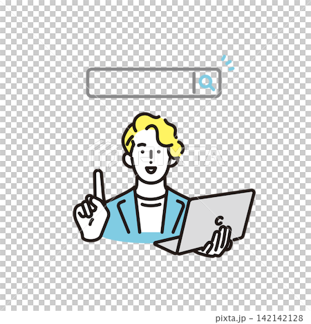 シンプル イラスト パソコンでインターネット検索をするビジネスパーソン ベクターイラスト シンプル イラスト パソコンでインターネット検索をするビジネスパーソン ベクターイラスト 142142128