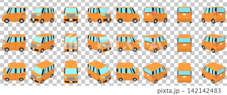 Car illustration material: stylized, small tall wagon, orange, 24-piece set Car illustration material: stylized, small tall wagon, orange, 24-piece set 142142483