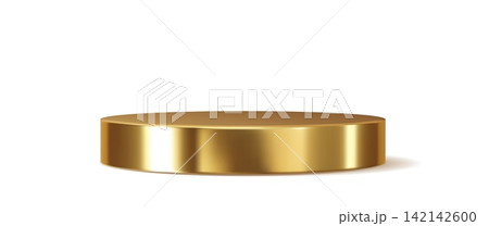 3D round golden or brass metal podium stage pedestal. Elegant cylindrical platform with polished gold finish and realistic metallic reflections. Golden podium for luxury product presentations 3D round golden or brass metal podium stage pedestal. Elegant cylindrical platform with polished gold finish and realistic metallic reflections. Golden podium for luxury product presentations 142142600