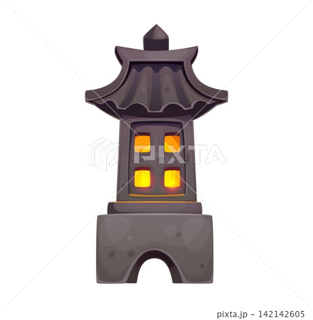 Stone lantern of Japanese garden or Chinese shrine lamp for cartoon game icon. Japanese garden lantern or toro of Japan zen light and oriental Asian architecture and Buddhist temple park torch Stone lantern of Japanese garden or Chinese shrine lamp for cartoon game icon. Japanese garden lantern or toro of Japan zen light and oriental Asian architecture and Buddhist temple park torch 142142605