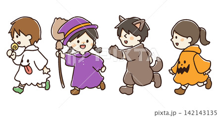 ハロウィンの仮装を楽しむ子供たちのイラスト ハロウィンの仮装を楽しむ子供たちのイラスト 142143135