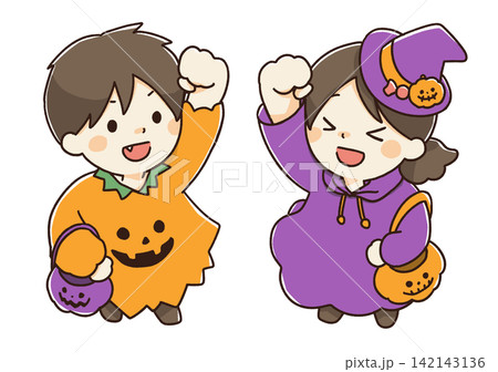 ハロウィンの仮装を楽しむ子供たちのイラスト ハロウィンの仮装を楽しむ子供たちのイラスト 142143136