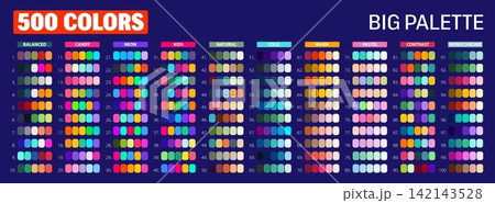 Balanced and warm, pastel and neon, neutral and vibrant color harmony RGB palette swatches. Professional shade reference tool for web application layouts or graphic artist presentation charts Balanced and warm, pastel and neon, neutral and vibrant color harmony RGB palette swatches. Professional shade reference tool for web application layouts or graphic artist presentation charts 142143528
