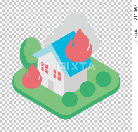Fire, conflagration, house, isometric, illustration, natural disaster, lightning strike, typhoon, earthquake, disaster prevention, material Fire, conflagration, house, isometric, illustration, natural disaster, lightning strike, typhoon, earthquake, disaster prevention, material 142143692