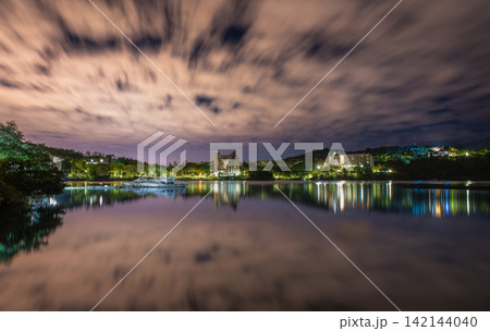 Sun Moon Lake night view in Nantou, Taiwan 142144040