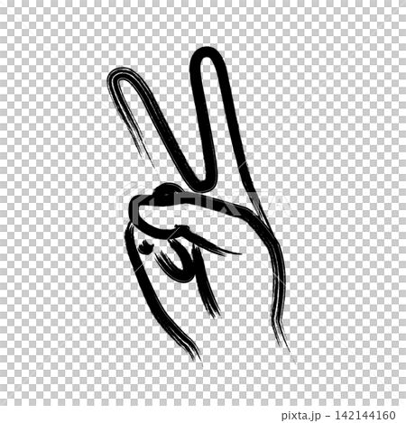 A hand-drawn illustration of a right hand making the scissors gesture in rock-paper-scissors. A hand-drawn illustration of a right hand making the scissors gesture in rock-paper-scissors. 142144160