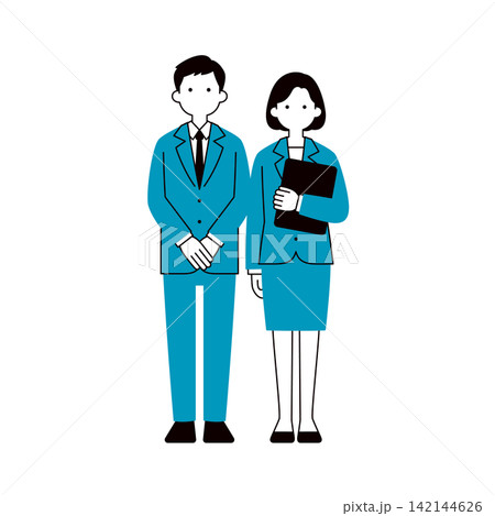 企業で働く男女のビジネスパーソンのシンプルモダンな全身ベクターイラスト素材セット_線画 企業で働く男女のビジネスパーソンのシンプルモダンな全身ベクターイラスト素材セット_線画 142144626