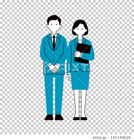 企業で働く男女のビジネスパーソンのシンプルモダンな全身ベクターイラスト素材セット_線画 企業で働く男女のビジネスパーソンのシンプルモダンな全身ベクターイラスト素材セット_線画 142144626