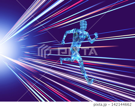 放射光線内部を走るロボット 142144662