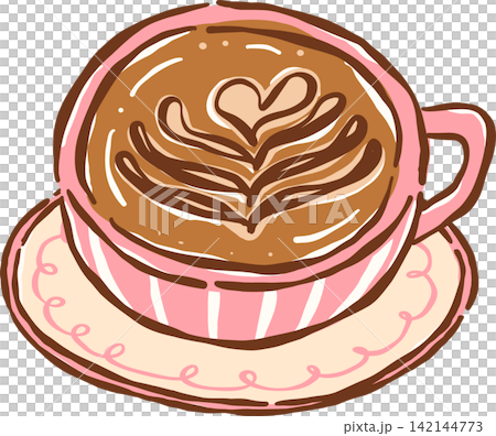 Cute Coffee Pink Cup with Latte Art Hand drawn Illustration Cute Coffee Pink Cup with Latte Art Hand drawn Illustration 142144773