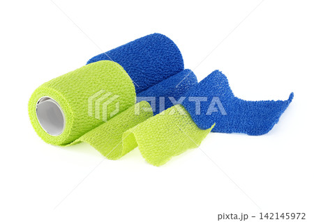 Two rolls of colorful cohesive elastic bandages for medical and athletic use 142145972