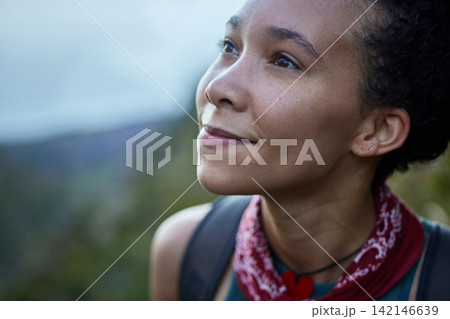 View, hiking and woman with journey, nature and mountain with wellness and environment with fitness. Happy person, hiker and girl with workout, travel and adventure with freedom, mountains and cardio View, hiking and woman with journey, nature and mountain with wellness and environment with fitness. Happy person, hiker and girl with workout, travel and adventure with freedom, mountains and cardio 142146639