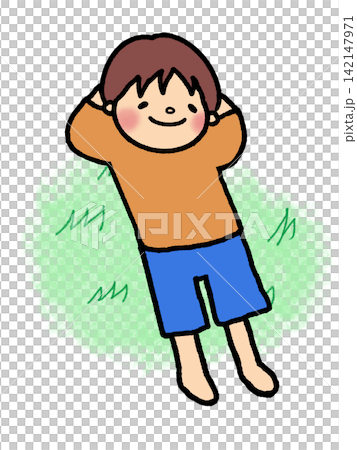ゴロンとすやすやお昼寝するカワイイ男の子 ゴロンとすやすやお昼寝するカワイイ男の子 142147971