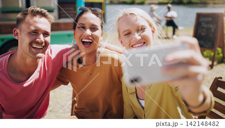Friends, people and happy in outdoor with selfie for memories on holiday, fun and break in Texas. Bonding, laugh and smile in summer vacation for adventure, travel and trip to relax and support Friends, people and happy in outdoor with selfie for memories on holiday, fun and break in Texas. Bonding, laugh and smile in summer vacation for adventure, travel and trip to relax and support 142148482