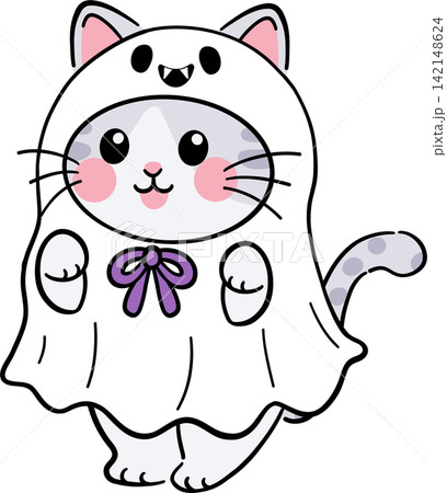 Halloween Cat Flat Design with Pumpkin 142148624