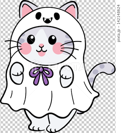Halloween Cat Flat Design with Pumpkin 142148624
