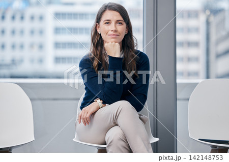 Recruitment, portrait and business woman in office lobby for corporate meeting for vacancy. Hr, career and professional female lawyer job candidate waiting in line for interview in workplace. Recruitment, portrait and business woman in office lobby for corporate meeting for vacancy. Hr, career and professional female lawyer job candidate waiting in line for interview in workplace. 142148753