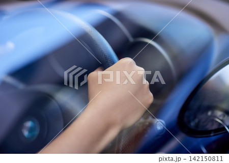 Hands, steering wheel and driving in car by window, vehicle and travel on commute or journey. Fingers, closeup of person and automobile to test drive or motor exam for license, navigate and route Hands, steering wheel and driving in car by window, vehicle and travel on commute or journey. Fingers, closeup of person and automobile to test drive or motor exam for license, navigate and route 142150811