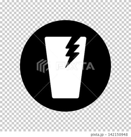 A simple icon of a cracked cup drawn within a circular frame. 142150948