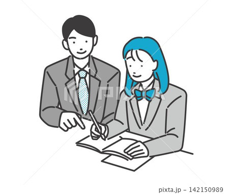 個別指導で勉強を教えてもらう学生のベクターイラスト素材/制服/高校生/中学生 個別指導で勉強を教えてもらう学生のベクターイラスト素材/制服/高校生/中学生 142150989