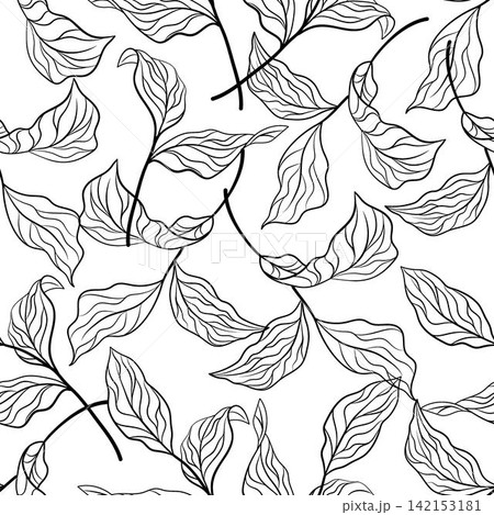 Seamless linear pattern with sprigs with leaves 142153181