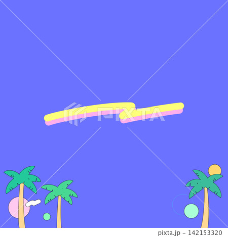 80sシティポップ風の椰子の木背景 スクエア 青 80sシティポップ風の椰子の木背景 スクエア 青 142153320