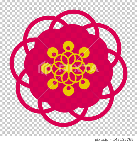 鮮やかなピンク色の市松模様の花柄 鮮やかなピンク色の市松模様の花柄 142153769