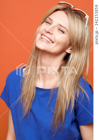 Skincare, portrait and happy woman with sunglasses in studio, background and fashion mockup. Summer, beauty and girl with smile from cosmetics, dermatology and confidence from healthy glow on skin Skincare, portrait and happy woman with sunglasses in studio, background and fashion mockup. Summer, beauty and girl with smile from cosmetics, dermatology and confidence from healthy glow on skin 142153859