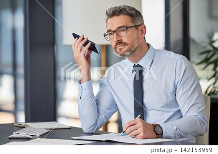Speaker, phone call and mature businessman writing in office for contact, faq or b2b networking communication. Financial, advice and accountant with smartphone conversation for planning, loan or help Speaker, phone call and mature businessman writing in office for contact, faq or b2b networking communication. Financial, advice and accountant with smartphone conversation for planning, loan or help 142153959
