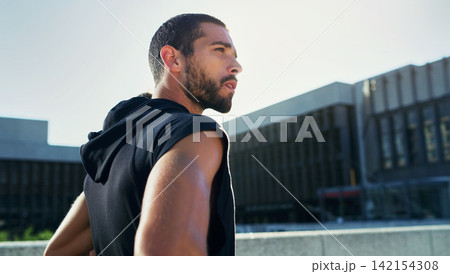 Man, urban and workout with relax or runner with pause, exercise and fitness for wellness. Male athlete, city and stop for rest with sport, training or running with breathe for health in outdoor Man, urban and workout with relax or runner with pause, exercise and fitness for wellness. Male athlete, city and stop for rest with sport, training or running with breathe for health in outdoor 142154308