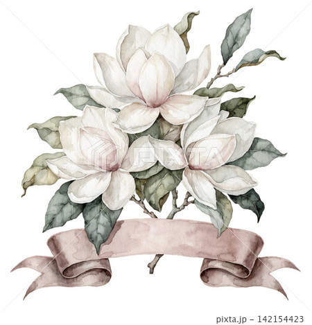 Pastel colored flower bouquet on top ribbon blank tag on the side vector background  142154423