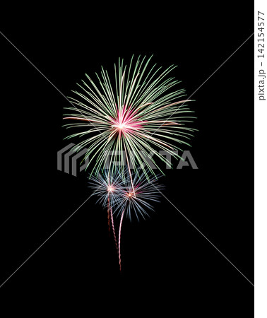 Green fireworks exploding on black sky Green fireworks exploding on black sky 142154577