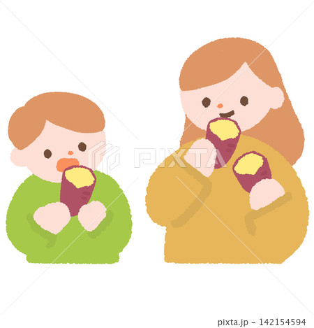 焼き芋を食べる親子のイラスト 焼き芋を食べる親子のイラスト 142154594
