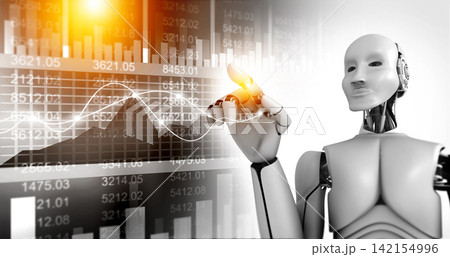 Robotic women touching stock market graph Robotic women touching stock market graph 142154996