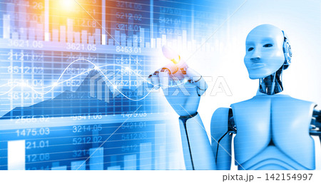 Robotic women touching stock market graph 142154997